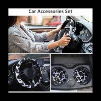 ┇ Cow Steering Wheel Cover for Women with 2PCS Car Coasters Universal Cow Print Fashion Non-Slip Suitable for Girls