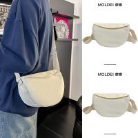 Summer large-capacity commuting Oxford cloth oblique half-round bag female 2023 new white sports and leisure dumpling bag 【QYUE】