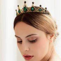 FORSEVEN Baroque Vintage Green Crystal Crown Tiaras Wedding Bridal Hair Accessories Flower Tiara Headpieces tocados para novia