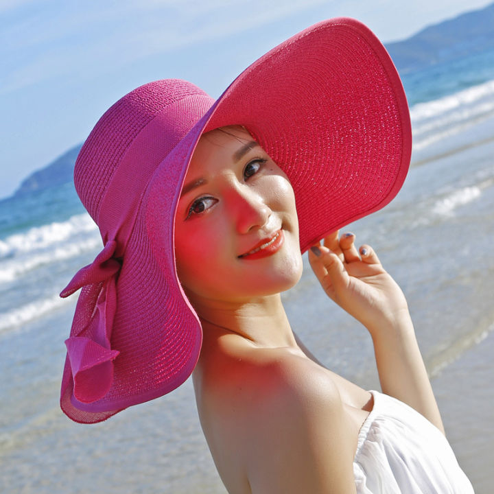 uv-protection-cap-folding-beach-hat-hundreds-of-beach-hat-straw-hat-with-bow-wide-brim-sun-hat-hand-knit-sun-hat