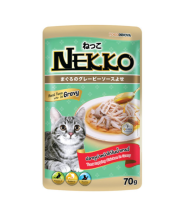 ( 48 ซอง) Nekko Tuna topping Chicken in gravy อาหารเปียกแมว สูตรปลาทูน่า หน้าเนื้อไก่ ในน้ำเกรวี่ ขนาด 70 กรัม