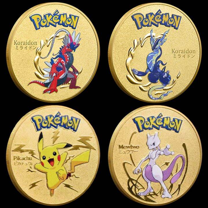 ชุดเหรียญเงินโปเกมอนสีทอง-mewtwo-charizard-pikachu-การ์ดอะนิเมะสีแดงเข้มเหรียญตราที่ระลึกเกมบัตรของขวัญ-pokeball