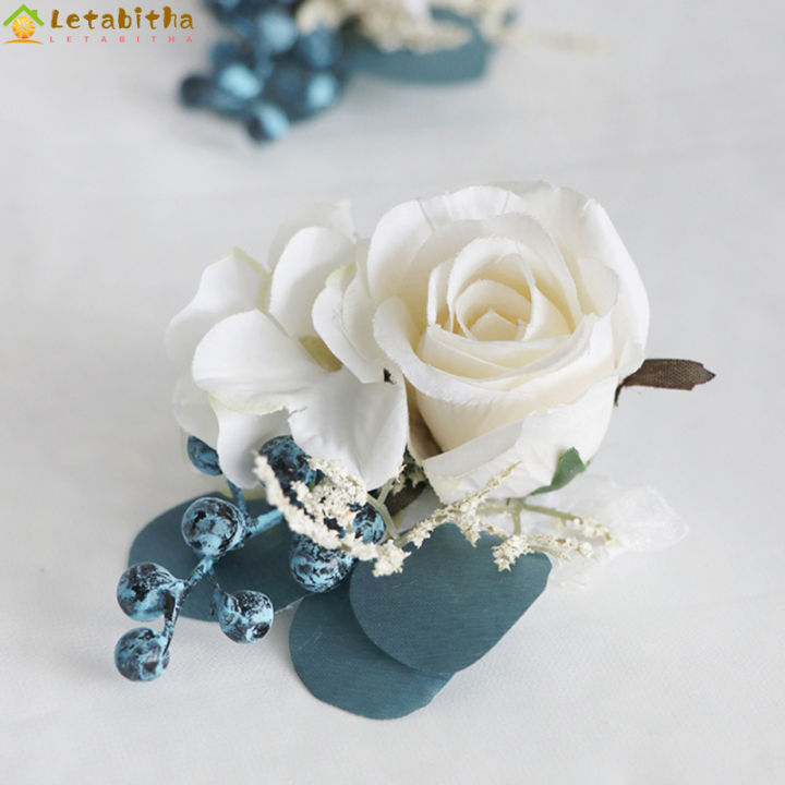 letabitha-ชุดช่อดอกไม้แต่งงานสำหรับเจ้าบ่าวเจ้าสาวเพื่อนเจ้าสาว-ดอกไม้ข้อมือเทียม1คู่