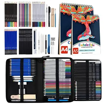 Prina 50 Pack Drawing Set Sketch Kit, Sketching Supplies with 3-Color  Sketchbook, Graphite, and Charcoal