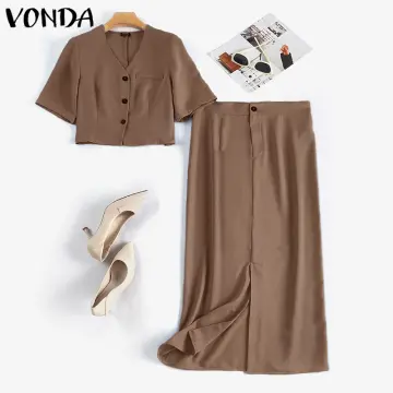 VONDA Summer Elegant Casual Pant Sets Women Long Sleeve Irregular