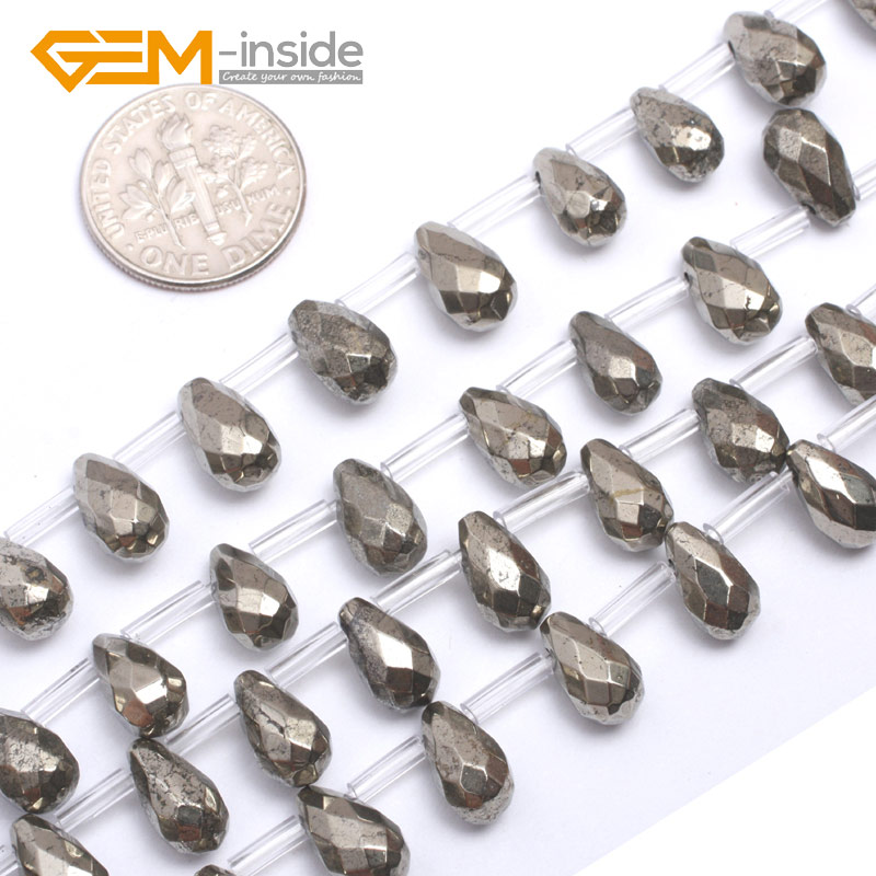 Silver Gray Pyrite Loose Gemstone Teardrop Beads For Jewelry Making Strand 15" 