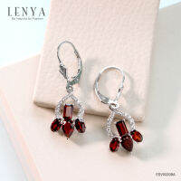 LenYa Jewelry ต่างหูเงินแท้ ประดับพลอยโกเมน (Garnet) และ CZ (Cubic Zirconia) เสริมบุคลิกความมั่นใจ เสริมความร่ำรวย