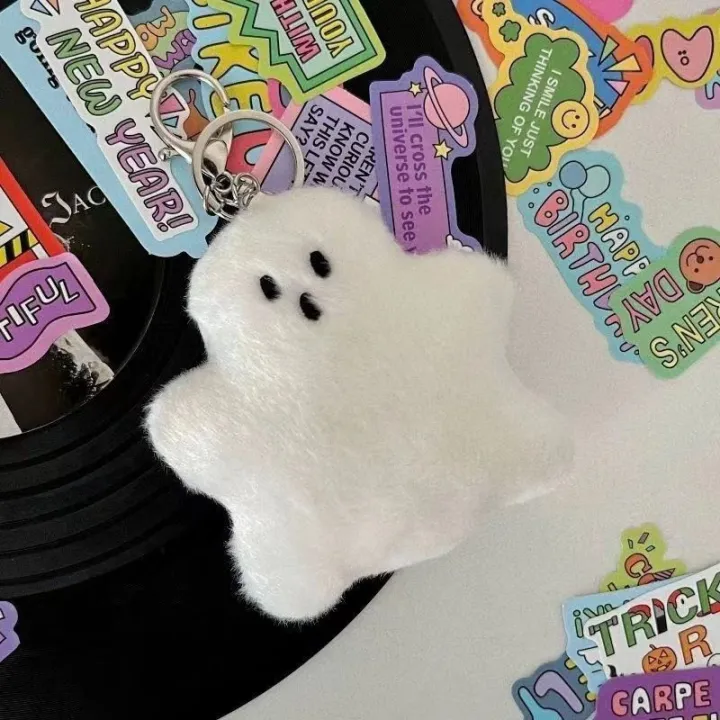 car-keychain-accessories-funny-keychain-for-school-bags-white-ghost-keychain-cute-ghost-keychain-kawaii-plush-keyring