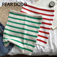 PEAR DODO เสื้อกล้ามแบบถักเรียบง่ายลายทางเซ็กซี่แนวเกาหลีสำหรับผู้หญิง