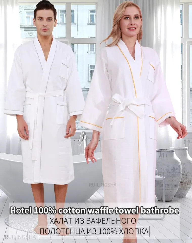 100% Cotton Couples Long Thick Absorbent Terry Bath Robe Kimono Men Light  Weight Towel Bathrobe Sleepwear Women Hotel Gown Robes