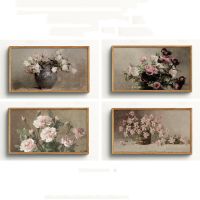 Flower Still Life Oil Painting Canvas Prints Pink White Roses Green Leaves Vintage Poster Gallery Wall Art Pictures Home Decor Drawing Painting Suppli