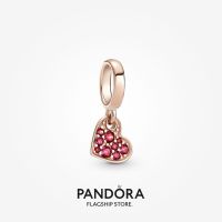 Official Store Pandora 14k Rose Gold-Plated Red Pavé Tilted Heart Dangle Charm