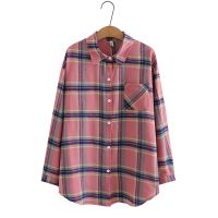 【มีไซส์ใหญ่】Plus Size XL-4XL Long Sleeved Plaid Tops Women Vintage Button Ladies Office-wear Spring Autumn Blouses