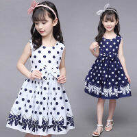 Short Sleeve Dress For Girl Polka Dot Bow Kid Clothes 4 -12 Year Baby Tutu Birthday Outfit Party Wear Summer Caucal Dress