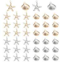 1Box 40Pcs 4 Style 304 Stainless Steel Pendants Starfish &amp; Shell Shapes Mixed Color 10pcs/style