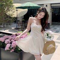 Spring and summer romantic delicate cream-colored bowknot drape cup little sense of silk skirt with shoulder-straps dress skirt