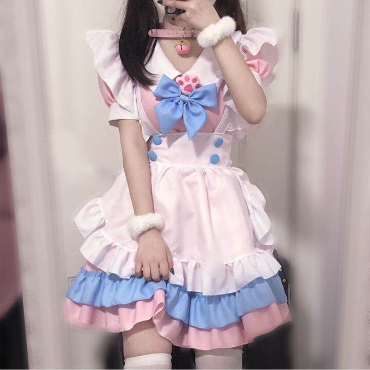 lolita-dress-cute-pink-ruffle-maid-outfit-kawaii-bow-knot-dress-japanese-girl-jk-cosplay-costumes-lolita-daily-uniform-party