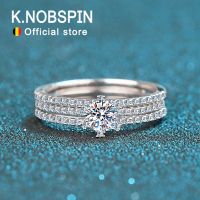 Knobspin แหวน GRA D VVS1 Moissanite 925ชุบเงิน18K เซ็ทเจ้าสาวแหวนทองแต่งงานสีขาว