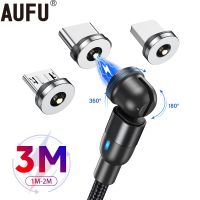 【Super Like】 AUFU สายชาร์จแม่เหล็ก USB Micro Type C สายชาร์จแม่เหล็กสายถักไนลอนสายโทรศัพท์มือถือสำหรับ iPhone Samsung