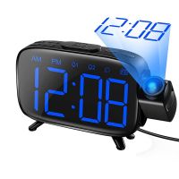 Projection Alarm Clock Radio with 180° Projector, 7 Sounds Dual Alarms, Snooze,Dimmable LED Display Clock for Kid