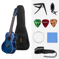 okoogee 23 Inch Acoustic Concert Ukulele Ukelele Uke Blue Plywood Body Engineered Wood Fingerboard Bridge with Gig Bag Tuner Uke Strap Picks Cleaning Cloth Capo