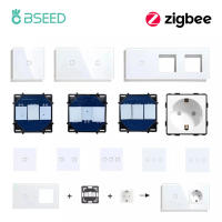 BSEED 123แก๊งสมาร์ท Zigbee สวิทช์ฟังก์ชั่นส่วนสัมผัสกระจกแผงด้านหน้าสหภาพยุโรปผนังซ็อกเก็ตสมาร์ทเสียบ DIY ชิ้นส่วนรวมกันฟรี