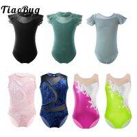 【cw】 Teens Ballet Leotard Ruffled Sleeves Gymnastics Mesh Splice Cutout Back Class Bodysuit Jumpsuit Dancewear 【hot】