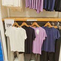 Uniqlo เสื้อยืดกีฬาผู้หญิงเทคโนโลยีสีดำสุดเท่สำหรับห้องลองเสื้อฤดูร้อนเสื้อยืดคอกลมสีทึบรู้สึกแห้งเร็ว TE444525เย็นแขนสั้น