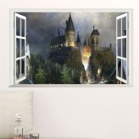 Cartoon Wall Stickers For Kids Rooms Bedroom Living Room 3D Window Hogwarts Wall Decals Poster