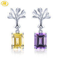 Natural Citrine Amethyst Color-Mix Stud Earring 4 Carats Crystal S925 Earring Women Special Design Party Anniversary Jewelry