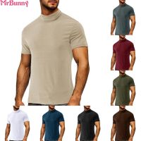 CODhuanglan212 【MRBUNNY】Mens T-Shirt Knit Mock Turtleneck M 3XL Plus Size Short Sleeve Slim Fit【menswear】