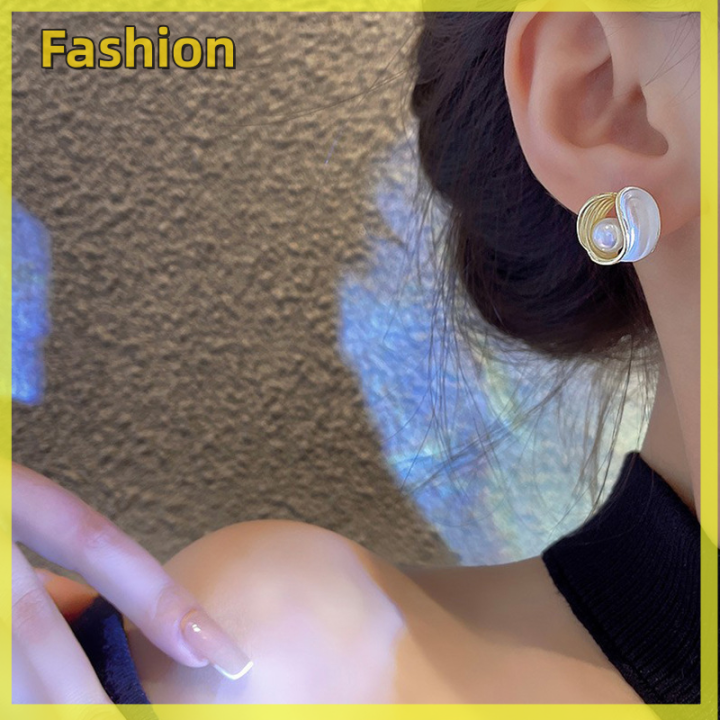 loreta-ต่างหูตุ้มหูไข่มุกผู้หญิงหรูหราเครื่องประดับต่างหูตุ้มหูสำหรับงานแต่งงานรูปทรงเรขาคณิตแบบบาโรกของ-mode-korea