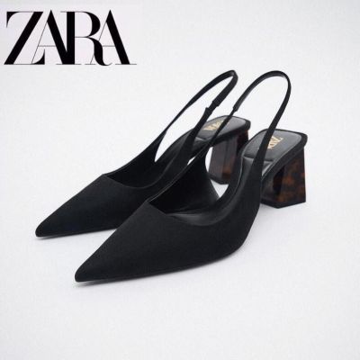 Summer new  womens shoes black slingback thick heel French style mules Heeled Sandals