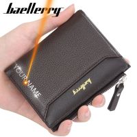 【JH】2022 New Men Wallets Free Name Customized Short Male Purse Zipper High Quality Card Holder PU Leather Wallet For Men