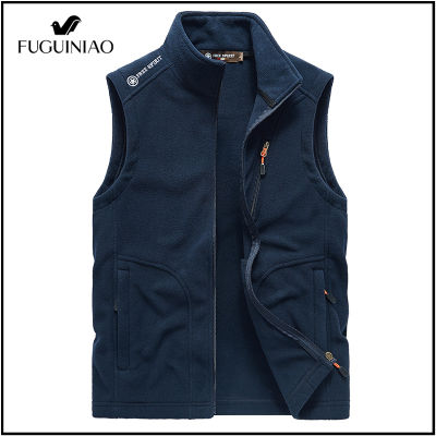 Fuguiniao Men Casual Winter Solid Color Sleeveless Knitted Woolen Plus Size Vest