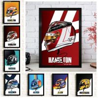 ♠☋ Watercolor F1 Racer Helmet Poster Formula One Racing Wall Art Pictures Prints Racer Sports Canvas Painting Room Home Decoration