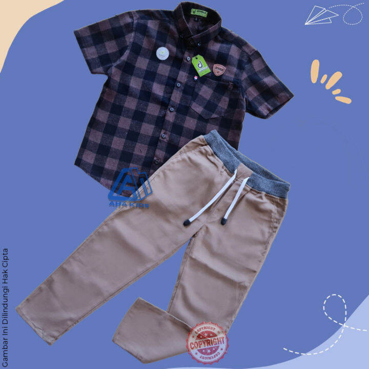 GRATIS ONGKIR/[BISA]COD/Setelan Baju Kemeja Flanel Lengan Pendek untuk