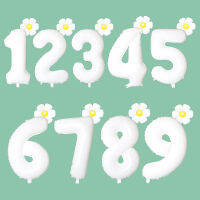 ขนาดเล็ก Daisy ดอกไม้ฟอยล์บอลลูน 32 นิ้วสีขาวจำนวน 0-9 ตัวเลขขนาดใหญ่อาบน้ำเด็กสาววันเกิด Party อุปกรณ์ตกแต่ง-mu xuan trade