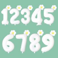 Small Daisy Flower Foil Balloons 32inch White Number 0-9 Large Figures Baby Shower Girls Birthday Party Decorations Supplies