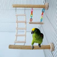 Wood Bird Perch Sleeping Stand Toy Parrot Swing Climbing Ladder Chewing Beads Birdcage Play Gyms for Parakeet Cockatiel Lovebird