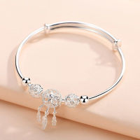 YANHUI Original 925 Sterling Silver DreamCatcher Bracelet With Feather Tassel Pendant Round Beads Charm Bracelet For Women