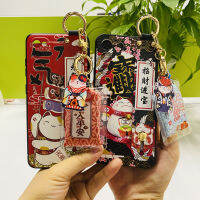 สายรัดข้อมือแมวกวักนำโชคเคสโทรศัพท์ที่วางโทรศัพท์แม่เหล็กสำหรับ Samsung S8 9 10 20 21 22 Ultra Plus Note 8 9 10 20 Plus ฝาหลังเคส Ultra hixuanyazhuangx