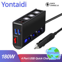 ?【 Readystock】 + Gratis Ongkir + COD?Yontaidi USB 180W เต้ารับ4พอร์ต3.0ชาร์จเร็ว12V 24V รางช่องยูเอสบีที่ชาร์จแบตในรถเร็วชิ้นส่วนภายในรถยนต์