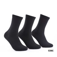 {Socks Shop} ถุงเท้ายาวสีดำ,ถุงเท้า3 In 1สไตล์เรียบง่าย