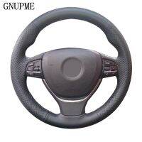 GNUPME สีดำ DIY หนังแท้เย็บมือรถพวงมาลัยฝาครอบล้อสำหรับ BMW 520i 528i 2012 - 2014 730Li 740Li 750Li