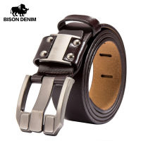 BISON DENIM Mens Jeans Belts Pin Buckle Cowhide Genuine Leather Belts Vintage Brand Waistband Strap Belt For Men Male N71350