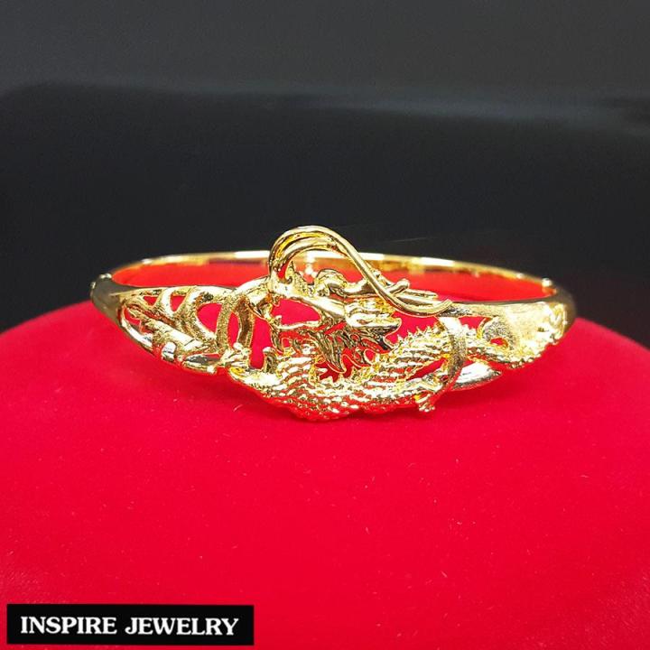 inspire-jewelry-กำไลมังกรทอง-ตัวเรือนหุ้มทองแท้-24k-ขนาด-6cm-งานจิวเวลรี่-งานร้านทอง-พร้อมกล่องกำไลหรู