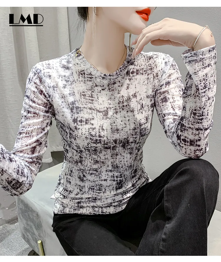 Plus Size Print Cotton T Shirt Women Korean Clothes Autumn Long Sleeve T- Shirt