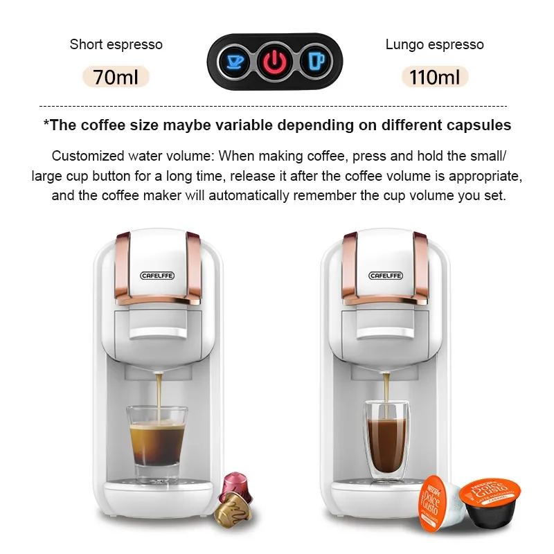 CAFELFFE Coffee Maker 4-in-1 Capsule Coffee Machine 19 Bar Fully Automatic  Small Size Household 0.6L Removable Water Tank Compatible with Universal  Coffee Capsules 1450W