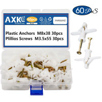 60ชิ้นเซ็ตพลาสติก Drywall Anchor M8 * 3550มิลลิเมตรผนัง Anchor เสียบกับ M3.5ตนเองแตะสกรูผีเสื้อ Anchor สำหรับ Plasterboard